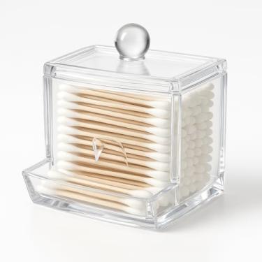 Imagem de Porta Cotonete em Acrílico Transparente, Organizador com Tampa para Banheiro, Dispenser para Hastes Flexíveis e Algodão