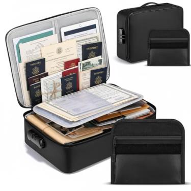Imagem de Locmeo Pacote com 2 sacos organizadores de documentos à prova d'água à prova de fogo com cadeado, grande conjunto de caixa de arquivos à prova de fogo, com uma pequena bolsa de documentos à prova