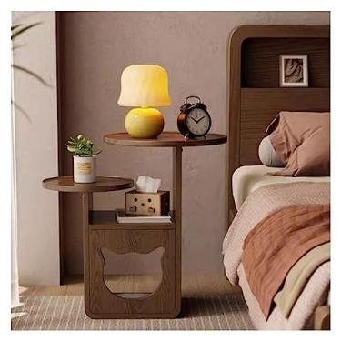 Imagem de Mesa de centro de madeira de 2 níveis com cama de gato pequeno, mesa lateral de cabeceira com cama de gato, condomínios para sala de estar, quarto, varanda, família e escritório, mesa de canto de