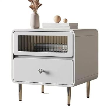 Imagem de Mesa de cabeceira de vidro laqueado de madeira maciça mesa de cabeceira minimalista moderna armazenamento armário de vidro amor cor sólida móveis de cabeceira mesa de cabeceira (cor: cinza, tamanho: G