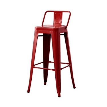 Imagem de Cadeira de bar 73,7 cm moderna simples cadeira de metal mesa de bar cadeira alta cadeira de bar quadrada com encosto bancos de bar ajustáveis (Cor: Rojo, Tamanho: B)