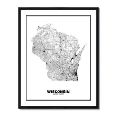 Imagem de Susie Arts Pôster impresso de arte abstrata de mapa de rua do estado de Wisconsin 20 x 25 cm decoração de parede home office escola sds046