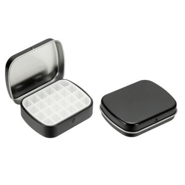 Imagem de PATIKIL Mini caixa de lata de tinta de 24 poços, 2 mini caixas de paleta de estanho de aquarela vazia para viagem, armazenamento portátil de tinta de metal para tinta a óleo acrílica guache, preta