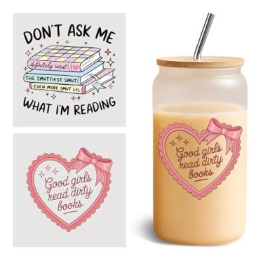 Imagem de VIANGOZA Conjunto de 2 peças Good Girls Read Dirty Books UV DTF Cup Wraps para vidro de 473 ml, Don't Ask Me What I'm Reading, decalque de transferência a frio para copos de vidro, vinil feminino