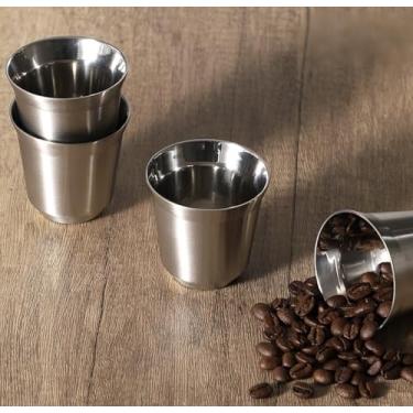 Imagem de Xícara de café isolada de camada dupla SUS304, xícara de café isolada de camada dupla de aço inoxidável (conjunto de 4 peças), copo de água fervente, copo de vinho