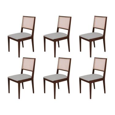 Imagem de Conjunto com 6 Cadeiras de Jantar Estofada Suellen em Madeira e Mdf Castanho Linho Cinza Prata