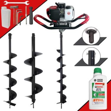 Imagem de Polaca Cavadeira À Gasolina Anmax GD520B Motor 2T 52cc 2,2HP 7.000rpm Perfurador de Solo Com 3 Brocas 80x10cm 80x15cm 80x20cm + ÓLEO STIHL 2T