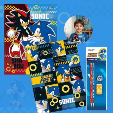 Imagem de Caderno Brochura Capa Dura 80 folhas Kit 2un Sonic Tilibra + Kit Escol