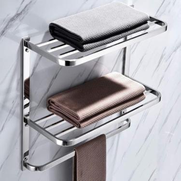 Imagem de Prateleira de toalha de banheiro de 58 cm, toalheiro de 3 camadas com barras de toalha de banho, aço inoxidável SUS304 montado na parede, acabamento polido