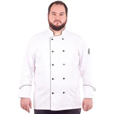 Imagem de Dólmã Para Chef De Cozinha Plus Size Unissex Branco 100% Algodão Gambu
