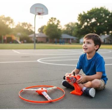 Imagem de Lança Lançador Manual Disco Voador Brinquedo Led Colorido Helicóptero 