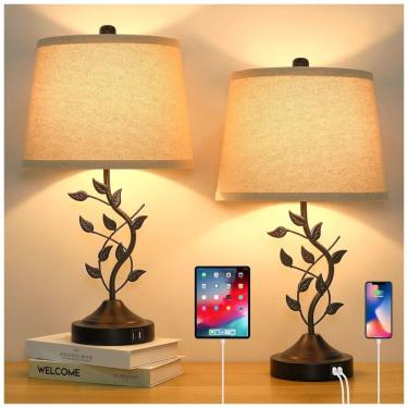 Imagem de Kit 2 Luminárias de Mesa Vintage em Metal e Abajur de Tecido, BRIGHTHOME AC031, Preto