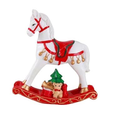 Imagem de WeiLaiKeQi Pequena decoração de cavalo de balanço de Natal, estátua de animal, figura de mesa, escultura de cavalo de balanço para loja, estante, decoração de, Vermelho