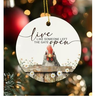 Imagem de KTYHD Enfeites de frango, enfeites rústicos para pendurar em galinha de fazenda para decoração de festa de árvore de Natal, viva como alguém deixou o portão aberto decoração de cerâmica de flores