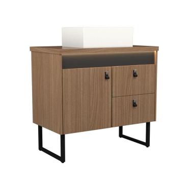 Imagem de Gabinete Para Banheiro Tech Led 2g 80cm Com Pé Preto