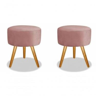 Imagem de Kit 02 Puff Redondo Pés Palito Rosa Veludo - SMF DECOR