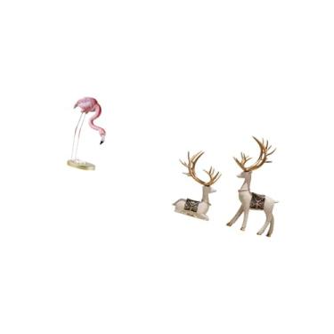 Imagem de Fenteer Escultura de Pássaro de Resina de Flamingo, Estatueta de Arte Moderna com Suporte de Metal para Canteiro de Flores de Lago de Jardim E Estátua de Rena