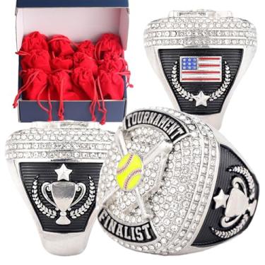 Imagem de TOPSPORTSJEWELRY Pacote de 2 peças ou 12 peças de Softball Homeplate Championship Trophy Ring Award for Tournament Teams and Palyers Awards Tamanho 9,5 Ouro Prata e Bronze (12 peças de anéis