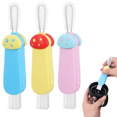 Imagem de Generic Escova de limpeza 3 em 1 para tampa de copo, escova de limpeza multifuncional com raspador, escovas de cerdas macias e duras, cerdas de nylon, material plástico, cores mistas
