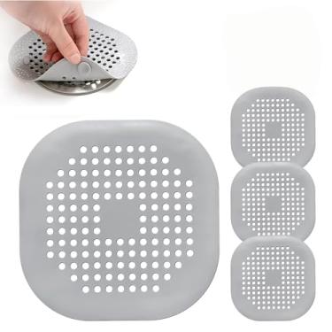 Imagem de 3 coadores de pia – coletores de cabelo flexíveis para banheira de banheiro e ralo de cozinha | Ajuste universal cinza/branco/cinza (14,5 x 14,5 cm)
