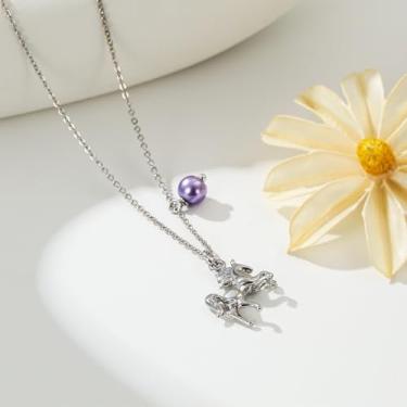 Imagem de Colar feminino com pedra do mês de nascimento - Pingente de cavalo banhado a ouro branco, delicado, hipoalergênico, não mancha, à prova d'água, presentes de aniversário personalizados, joias modernas