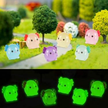 Imagem de 30 peças de estatuetas de axolote de resina luminosa, que brilham no escuro, figuras de axolote em miniatura, mini animais de resina para jardim, paisagem, artesanato, decoração de bolo