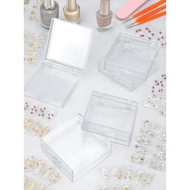Imagem de Caixa de armazenamento de unhas com 3 peças, caixa de armazenamento de armadura de plástico transparente transparente com fita adesiva lateral (1 folha) para esposa, namorada, 7,8 x 7 x 1,8 cm