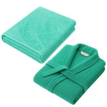 Imagem de Kit Toalha Praia + Roupão Atoalhados 100% Algodão Extra Macio Seca Rápido Piscina Anti-Cloro Seca Rápido Toque Macio Aveludado (Verde)