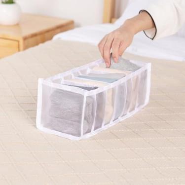 Imagem de Organizador de gaveta de malha com 7 compartimentos, caixa de tecido, dobrável, meias, divisória de calcinha, organizador de nylon, branco