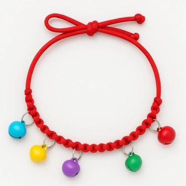 Imagem de Coleira de cachorro colorida tecida à mão para gatos ajustável e reflexiva com sons de sino para animais de estimação