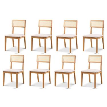 Imagem de Kit com 8 Cadeiras de Jantar Ava com Encosto de Telinha Nude