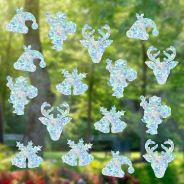 Imagem de 16 peças, 4 estilos, Natal, arco-íris, janela, adesivos estáticos, alce, papai noel, chapéu de Natal, sinos e apanhadores de sol, prisma, adesivos, filme para porta deslizante de vidro para evitar