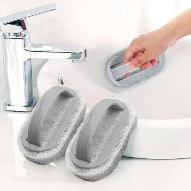 Imagem de 2 peças de esponja de limpeza mágica, escova de limpeza de chuveiro, escova de esponja de limpeza portátil multifuncional, para cozinha e banheiro, ideal para paredes de vidro e cerâmica, gery
