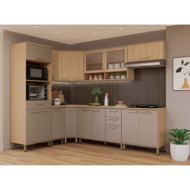 Imagem de Cozinha Completa De Canto 100% Mdf 458cm Duna Luciane Móveis Freijó-cinammon