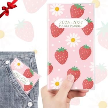 Imagem de ReliThick Calendário de bolso 2026 para bolsa, agenda mensal pequena para mulheres, agenda semanal prática de bolso, diário, presente de Natal e ano novo, irmãs amigas e mulheres (2026-2027, morango)