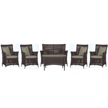 Imagem de Jogo Sofá 4 Poltronas E Mesa Igapó Preta E8 Trama Original Marrom