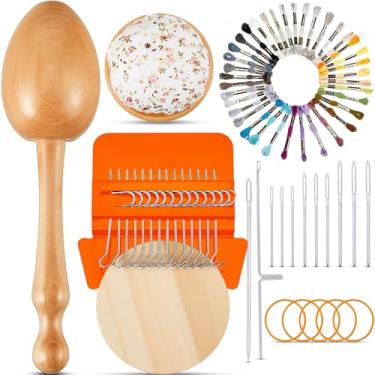 Imagem de Jexine Mini Ovo de Darning para meias, 14 ganchos, pequeno estilo Speedweve, tear de tecelagem com 9 peças de agulhas grandes para olhos de 50 cores, fio para artesanato faça você mesmo, ferramenta de