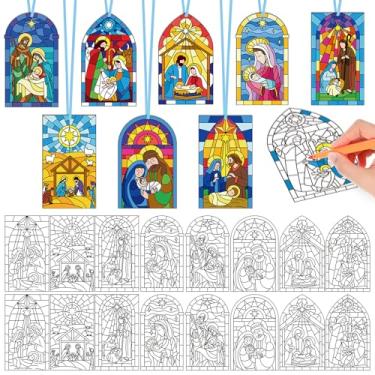 Imagem de Dispowreath Craft Kits Coloring Crafts Color Your Own Hanging Ornaments for Holiday Gift School Classroom Home DIY Project Activities Decor Supplies (Nativity)
