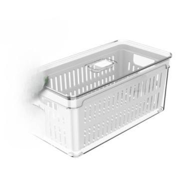 Imagem de Caixa De Armazenamento Para FrigoríFico Com Grelha De Drenagem – Para Lavar E Armazenar Legumes E Frutas(1 UN. Pote 5L Com Cesto)