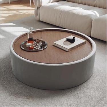 Imagem de Mesa De Café Redonda Com Armazenamento Mesa De Centro Baixa Moderna De Meados Do Século Mesa De Chá De Nogueira Preta Com Tampo De Nogueira Para Casa Espaço Pequeno Sala De Estar, Grey