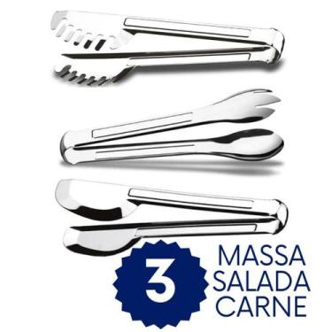 Imagem de Pegador de Massa Salada Carne 20cm Inox Kit 3 Peças - SQ Só Qualidade,