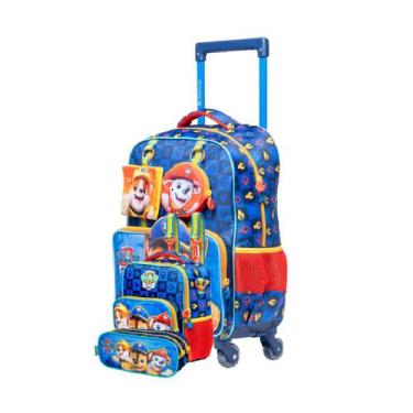 Imagem de Kit Escolar Infantil Patrulha Canina Mochila Rodinhas giro 360º + Lanc