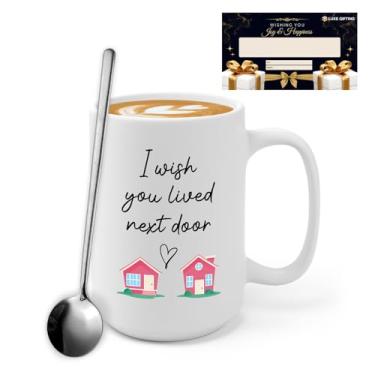 Imagem de Caneca I Wish You Lived Next Door 425 g, ideia de presente significativa para longa distância Miss You, aniversário, melhor amigo, namorada, namorado, esposa, marido, mãe, pai, branca
