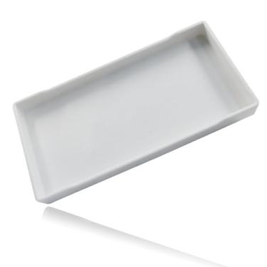 Imagem de Moicstiy Bandeja pequena para banheiro (20 x 10 cm), mini dispensador de sabonete, bandeja de servir retangular para velas, frascos de loção, esfregão (branco)