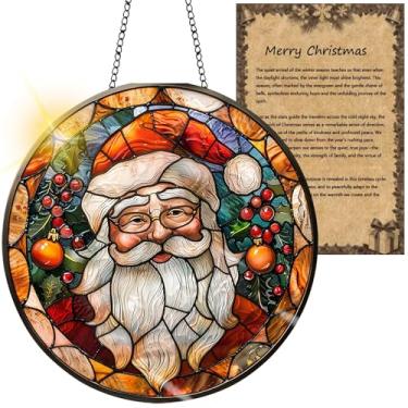 Imagem de Protetor solar de acrílico colorido, decoração de janela suspensa de Natal com design de vitral impresso, apanhador de sol, arte de parede de arco-íris, ornamentos de Natal para uso interno e externo