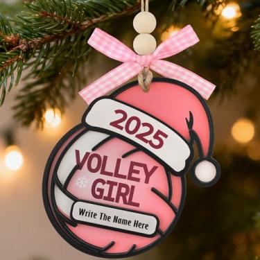 Imagem de Shzbtdo Presentes de vôlei para meninas, enfeites personalizados para o Natal, enfeites de vôlei rosa para árvore de Natal, presentes de vôlei para meninas adolescentes jogadoras treinadoras