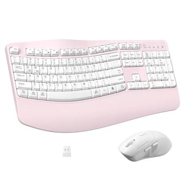 Imagem de Combo ergonômico de teclado e mouse sem fio, teclado Wave Keys com descanso de pulso para digitação natural, mouse silencioso ergonômico ajustável de 3 DPI para computador/laptop/Windows/Mac (rosa)