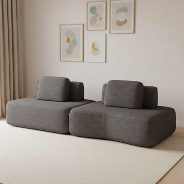 Imagem de Sofá 2 Lugares Orgânico Com Módulo Central E 1 Canto Berlim Bouclê Cr K01 - D'rossi Grafite