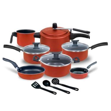 Imagem de Jogo Kit de Panela Antiaderente Tampa de Vidro com Panela de Pressão de 2.5 litros(Vermelho)