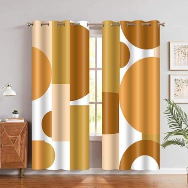 Imagem de Cortinas blackout abstratas terracota laranja moderna círculos geométricos cortina meados do século marrom branco minimalista estética vintage ilhós cortinas para quarto cozinha sala de estar 132 x